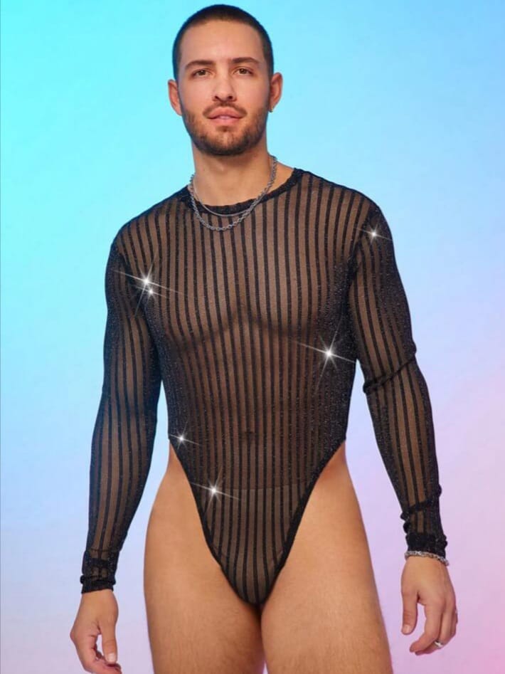 Men's Fashion Sexy Shiny See-Through Bodysuit